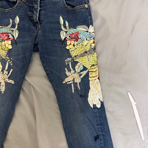 Kids Roberto Cavalli Embroidered Sequin Birds‎ Denim Jeans Size 6 122 - Picture 7 of 16